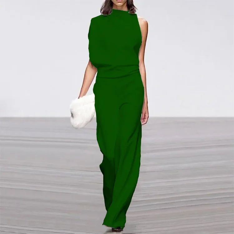 Eleganter weicher ärmelloser Jumpsuit mit weitem Bein | Damen Sommer Jumpsuit