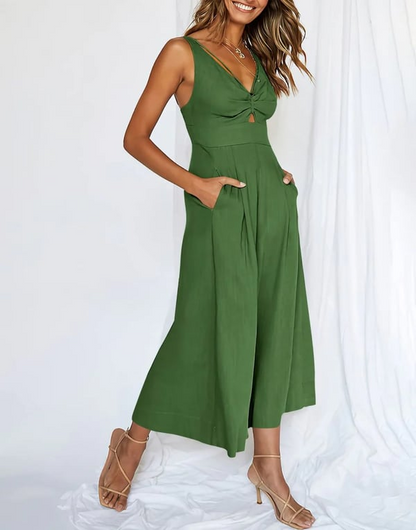 Rosalyn - Hoch tailliertes Kleid mit V-Ausschnitt