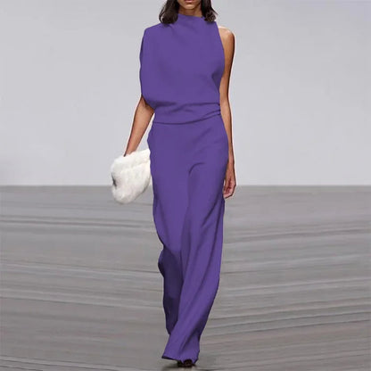 Eleganter weicher ärmelloser Jumpsuit mit weitem Bein | Damen Sommer Jumpsuit