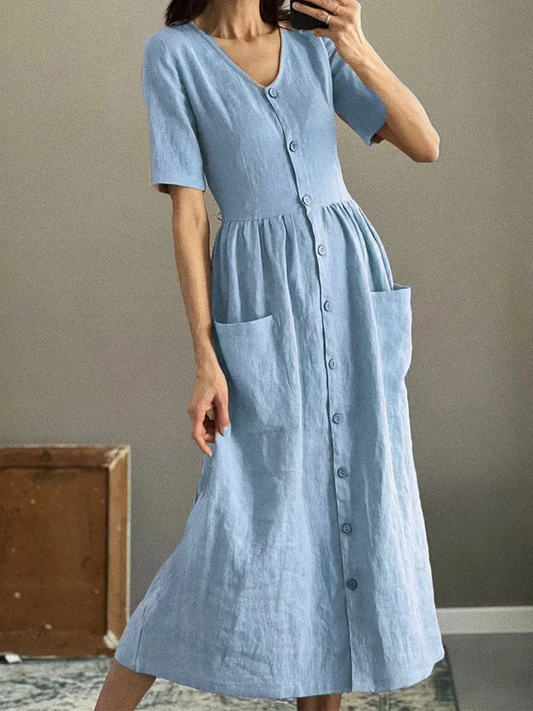 Damen-Freizeitkleid mit V-Ausschnitt und Taschen