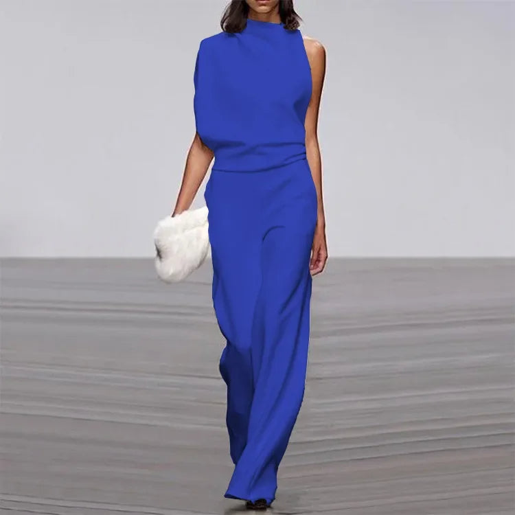 Eleganter weicher ärmelloser Jumpsuit mit weitem Bein | Damen Sommer Jumpsuit