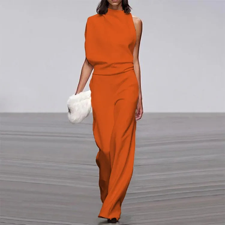 Eleganter weicher ärmelloser Jumpsuit mit weitem Bein | Damen Sommer Jumpsuit