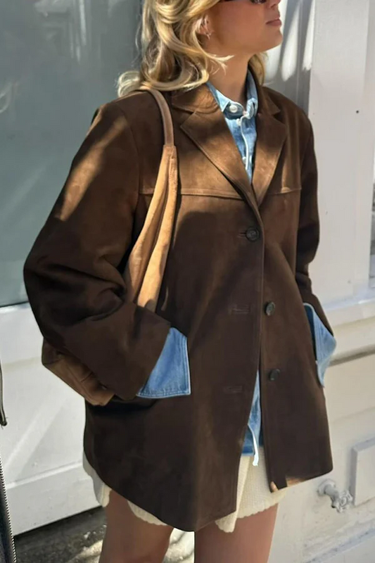 Vintage-Jacke mit Reverskragen, Knöpfen, langen Ärmeln und lockerer Passform für Damen