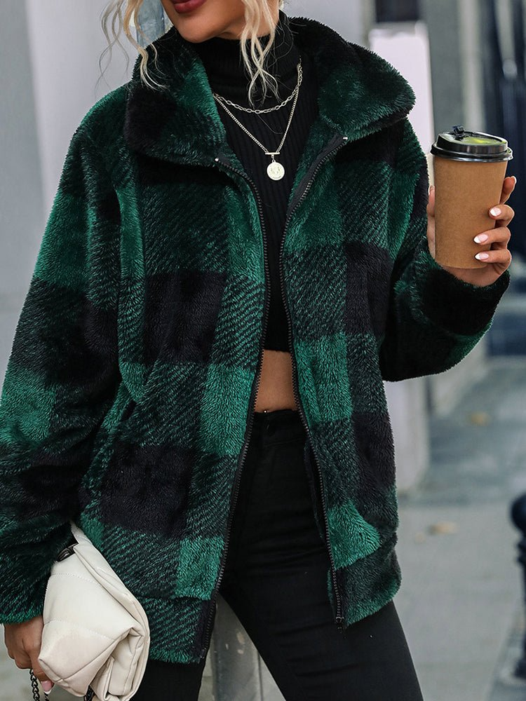 Karierte Damenjacke Double Face mit Kuschelkragen - Warm und elegant