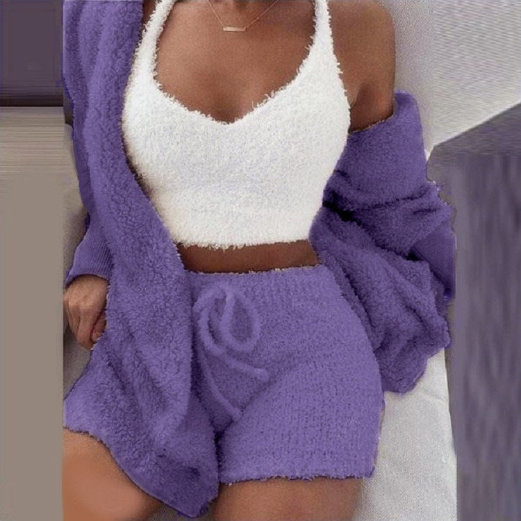 Flauschiges Pyjama-Set für Frauen | 3-teilige Winter Loungewear