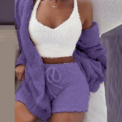 Flauschiges Pyjama-Set für Frauen | 3-teilige Winter Loungewear