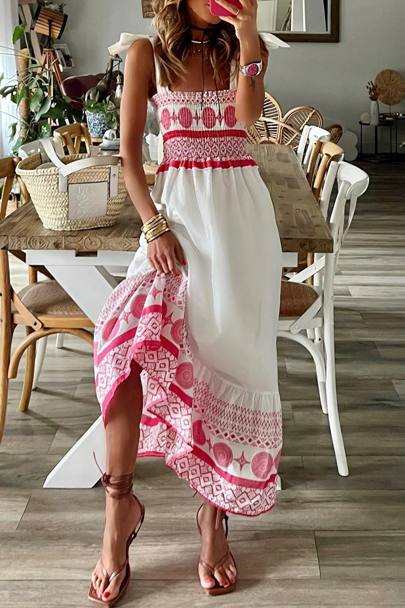 Kimia - Freizeitkleid mit Druck, Rüschen, quadratischem Ausschnitt und Trägern