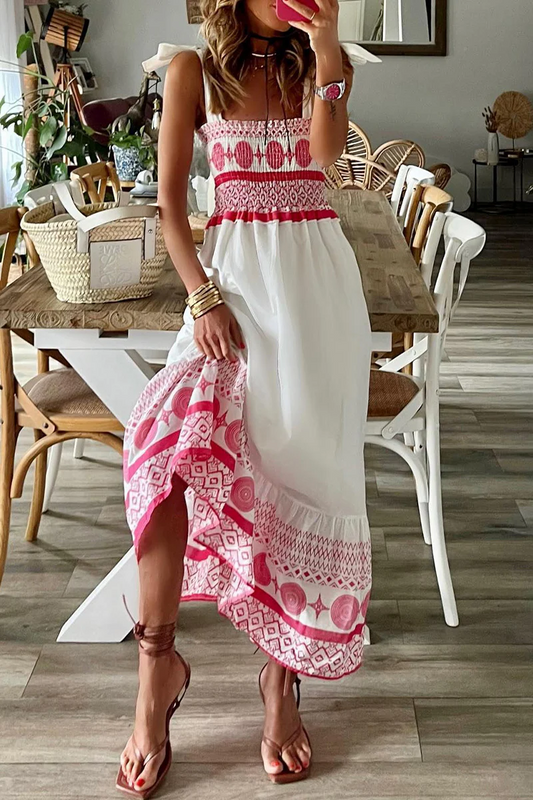 Kimia - Freizeitkleid mit Druck, Rüschen, quadratischem Ausschnitt und Trägern