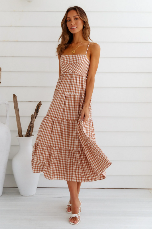 Drea - Langes Kleid mit Gingham-Karo