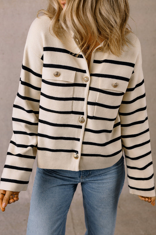 Merly | Schicke und charmante gestreifte Strickjacke mit Knöpfen
