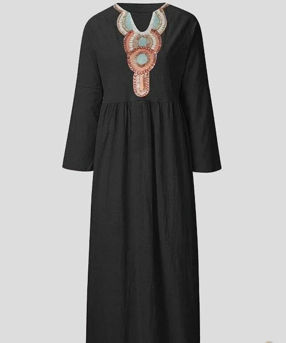 Freizeitkleid mit langen Ärmeln und V-Ausschnitt