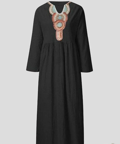 Freizeitkleid mit langen Ärmeln und V-Ausschnitt