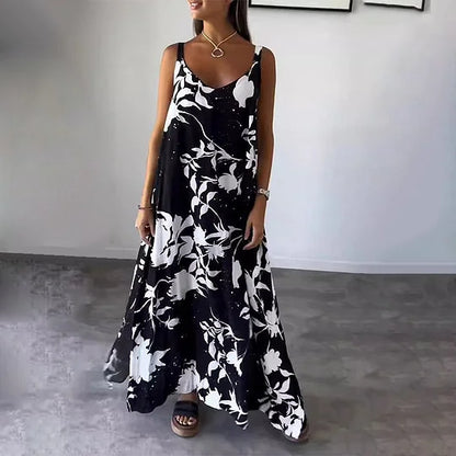 Langes, ärmelloses Kleid mit Blumenprint, ideal für sonnige Tage