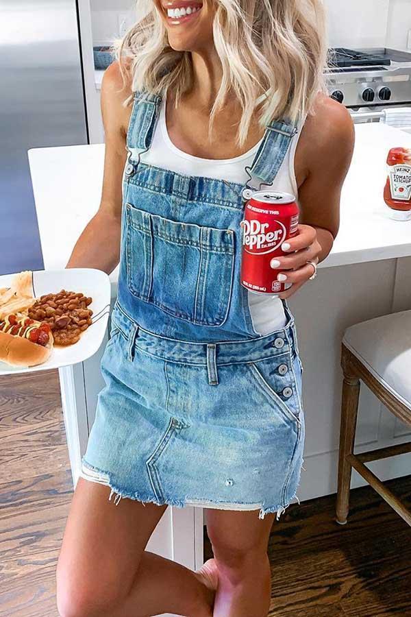 Denim-Jumpsuit mit verstellbarer Schnalle