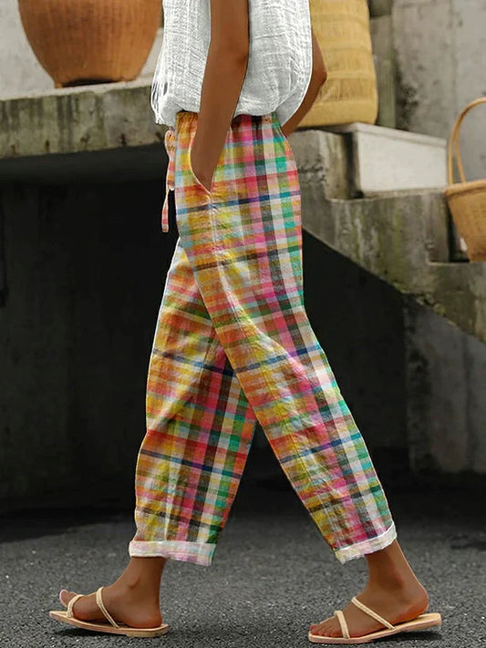 Mirjam - Lässige Hose mit Vintage-Karos und Schnürung