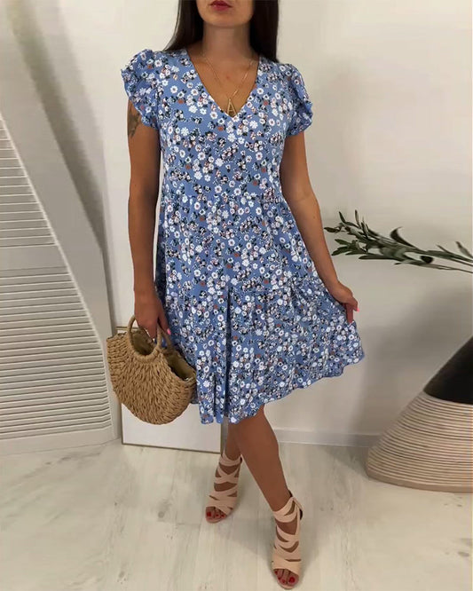 V-Ausschnitt Midikleid mit Blumenmuster ohne Ärmel