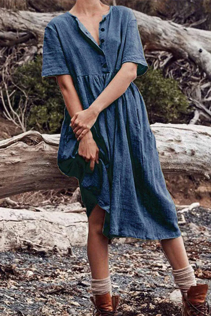 Lässiges Patchwork-Kleid mit O-Ausschnitt und A-Linie