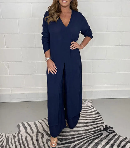 ELISSE | Casual 2-teiliges Set: langes Oberteil, passende Hose