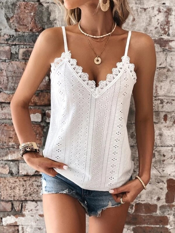 Susan - T-Shirt für Frauen mit V-Ausschnitt und Spitze