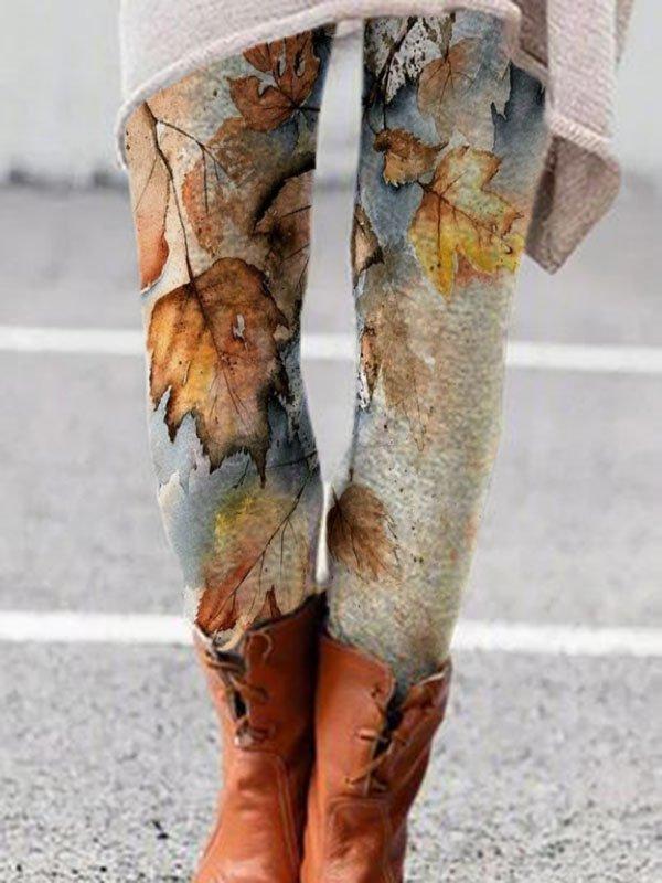 Casual Hose mit Blatt-Print