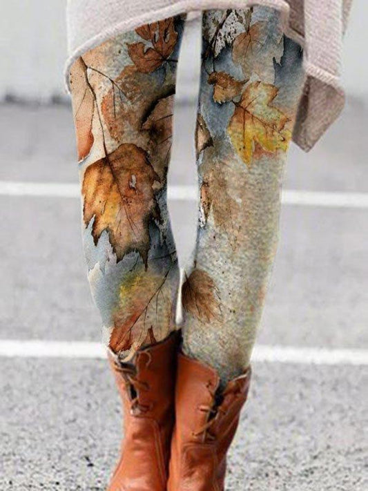 Casual Hose mit Blatt-Print