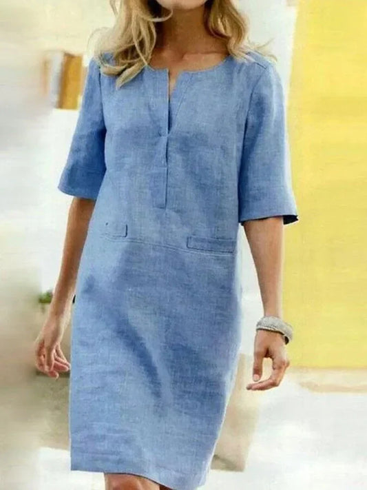 Ronsey - Kurzärmeliges Kleid aus Baumwolle und Leinen für Damen