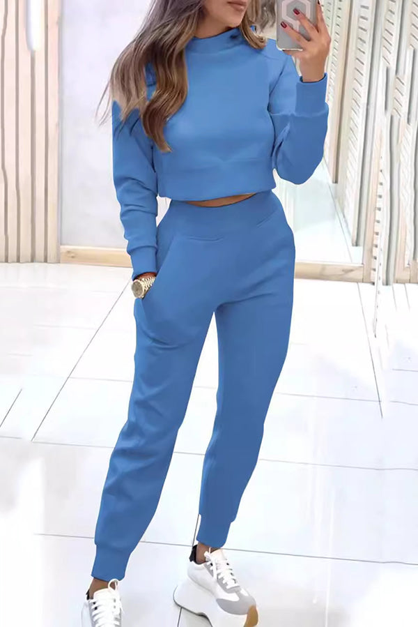 Maya - Lässiges Set aus kurzem Oberteil und Hose mit elastischem Bund für Frauen