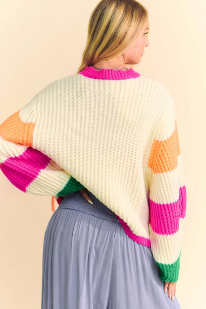 Clarisse - Lockerer Strickpullover mit Blumenmuster Colorblock Beige
