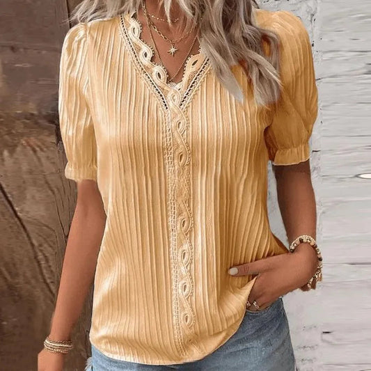 Shirt mit V-Ausschnitt - Elegant - Hochwertige Baumwolle mit Spitzendetails - Perfekt für formelle und legere Anlässe