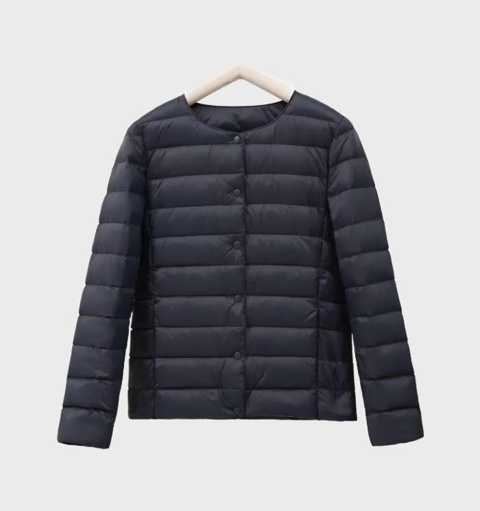 Einfarbige gesteppte Puffjacke mit Rundhalsausschnitt für Frauen