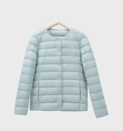 Einfarbige gesteppte Puffjacke mit Rundhalsausschnitt für Frauen