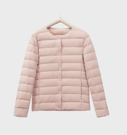 Einfarbige gesteppte Puffjacke mit Rundhalsausschnitt für Frauen