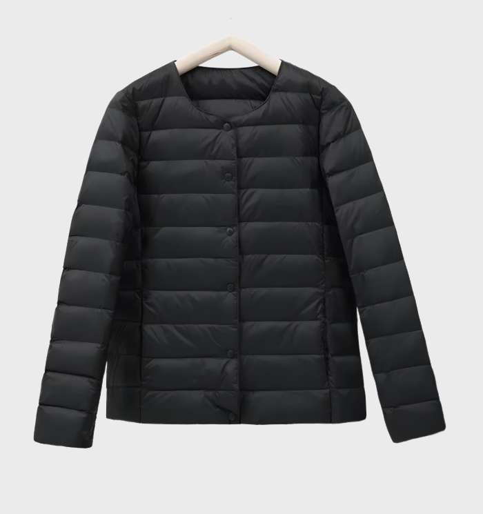 Einfarbige gesteppte Puffjacke mit Rundhalsausschnitt für Frauen