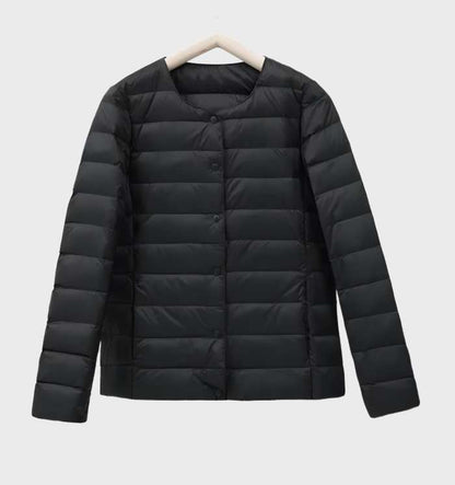 Einfarbige gesteppte Puffjacke mit Rundhalsausschnitt für Frauen