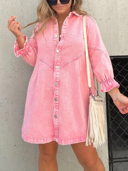 Rosa Jeanshemdkleid mit langen Ärmeln