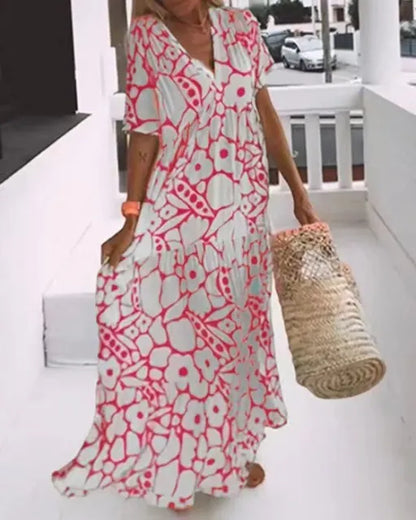 Audrey - Kurzärmeliges Maxikleid mit Druck