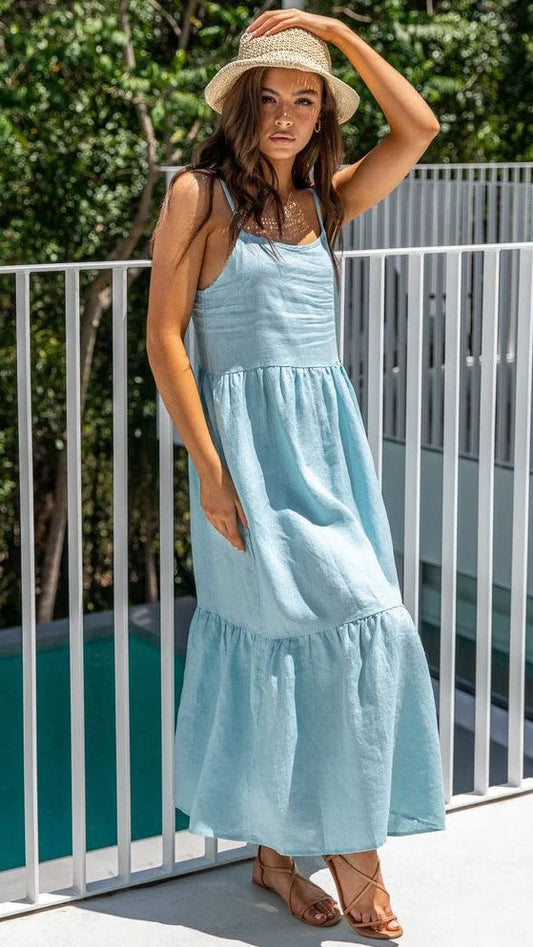 Morganna - Hellblaues lässiges Midikleid