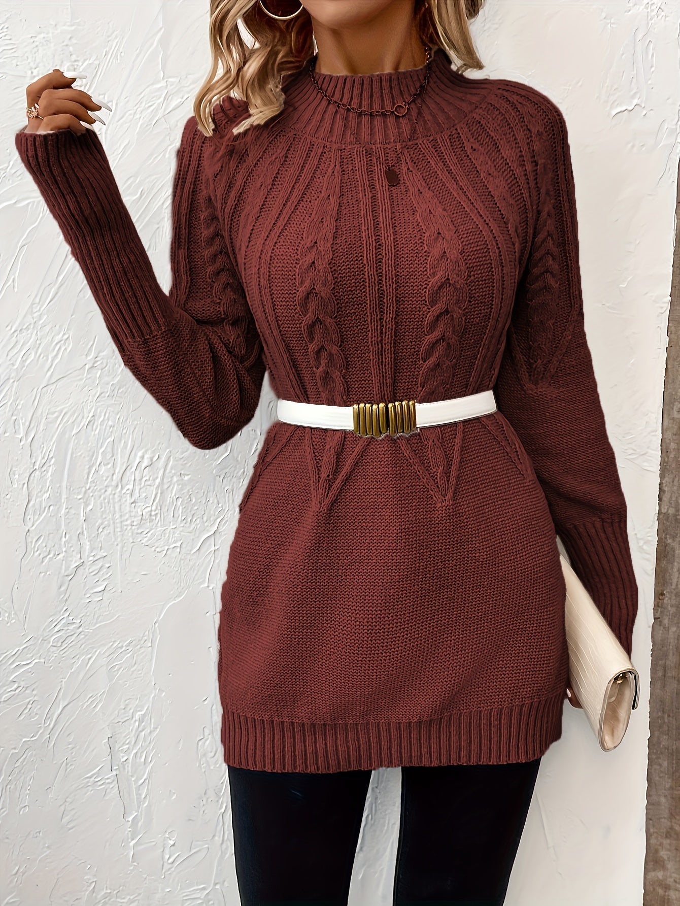 Elena - Strickpullover mit Zopfmusterkragen für Frauen