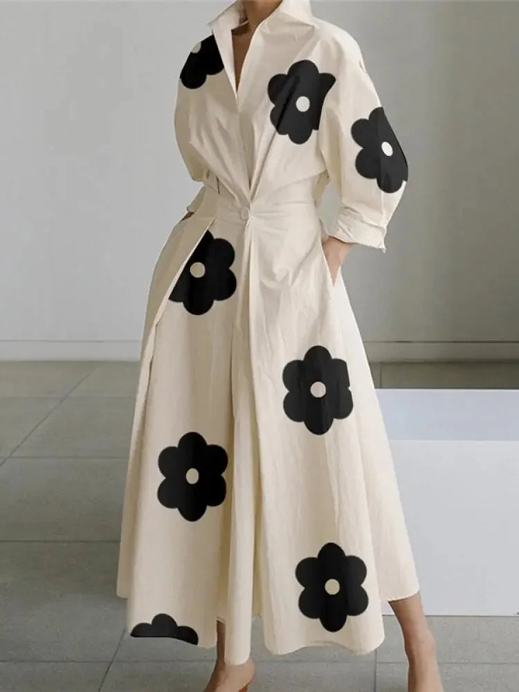 Maxikleid mit hoher Taille, Print und Temperament
