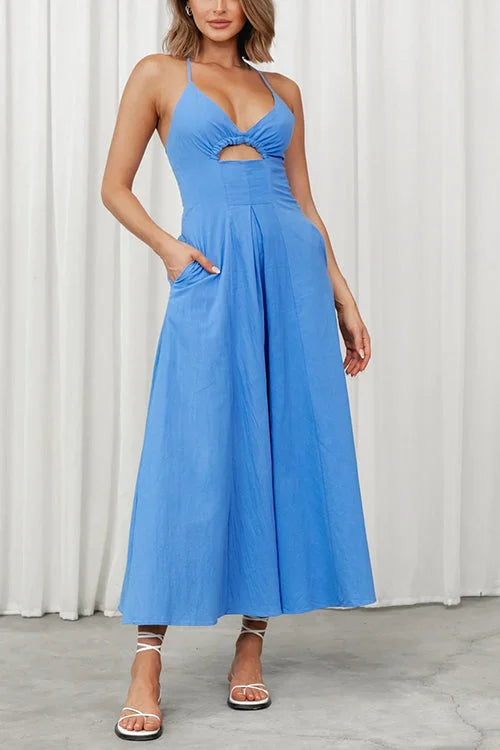 Kallie - Maxikleid mit V-Ausschnitt und offenem Rücken