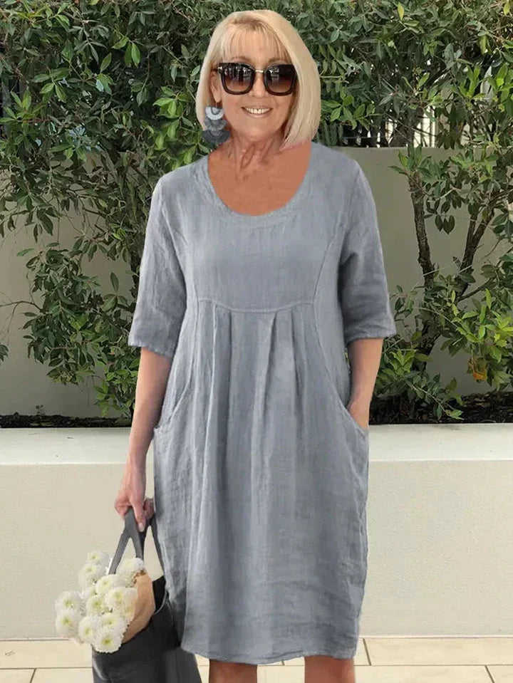 Lockeres Baumwollkleid mit Tasche