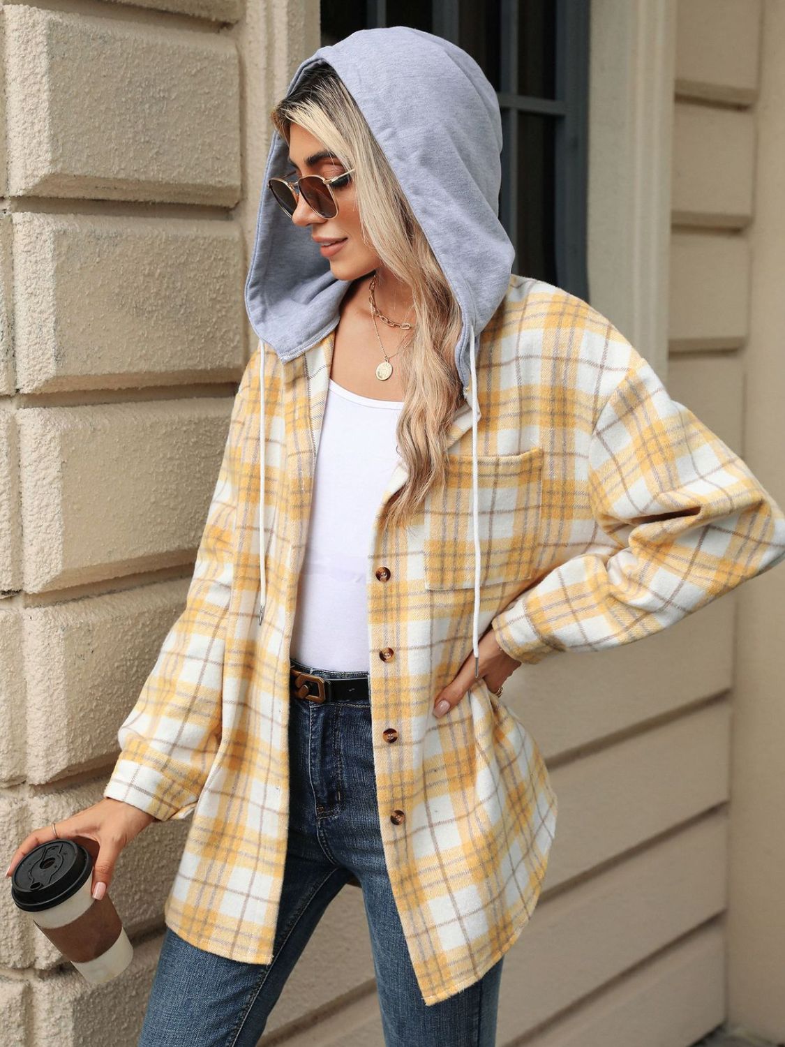 Mara - Kapuzenjacke mit Karomuster und Kordelzug für Damen