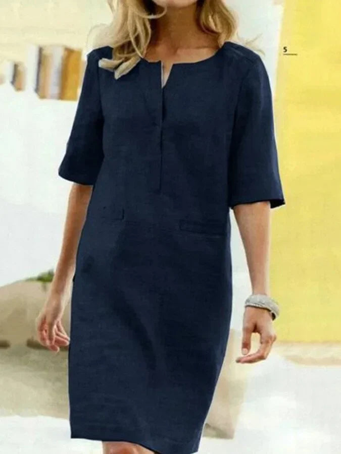 Ronsey - Kurzärmeliges Kleid aus Baumwolle und Leinen für Damen