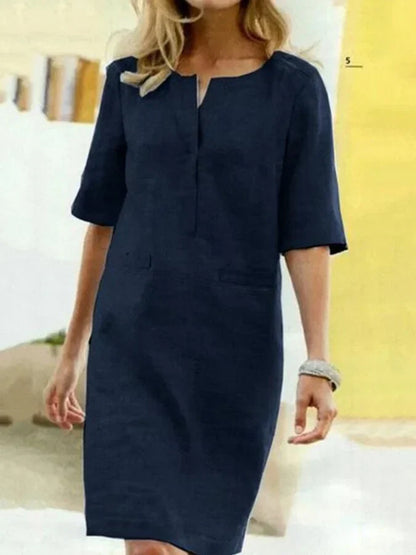 Ronsey - Kurzärmeliges Kleid aus Baumwolle und Leinen für Damen