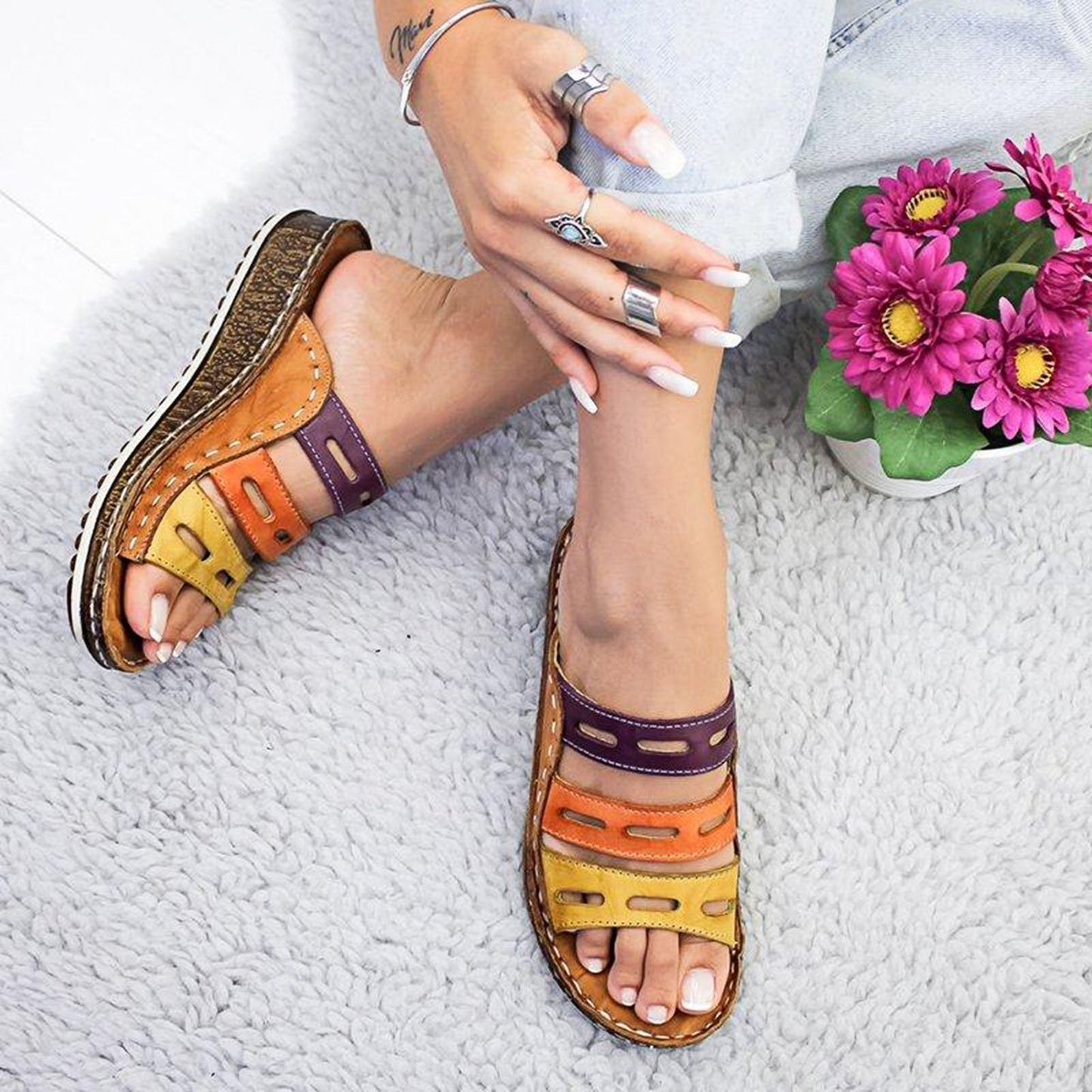 Sophia | Bequeme und stützende dreifarbige Sandalen für Frauen