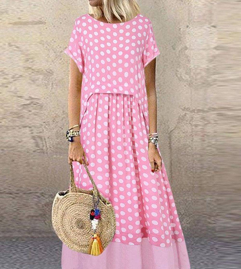 Bretagne - Zweiteiliges langes Sommerkleid mit Polka-Dot-Print