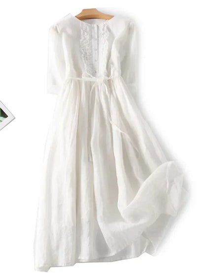 Alba - Gerüschtes Kleid aus Baumwolle und Leinen