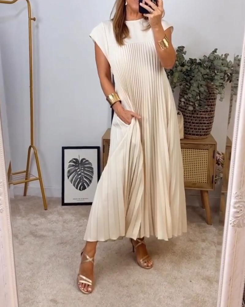 Ärmelloses, plissiertes, einfarbiges Kleid