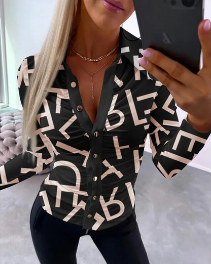 Frona Bluse | Vintage Print Langarmbluse