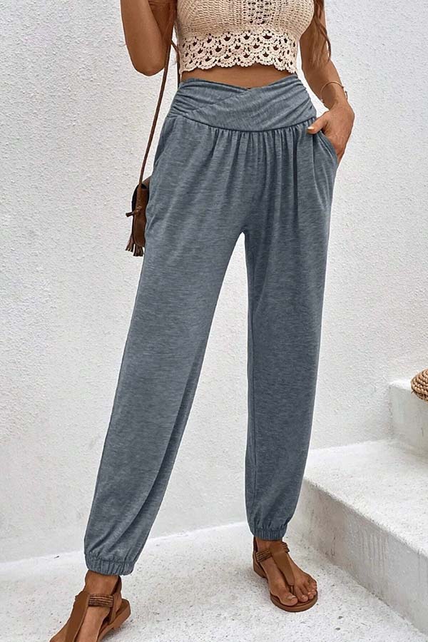 Temperament lässige Loose-Pocket-Hose mit hoher Taille